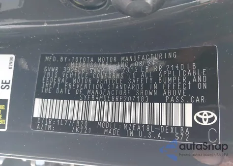 2024 Toyota Corolla Le from USA, damaged, VIN 5YFB4MDE8RP207183